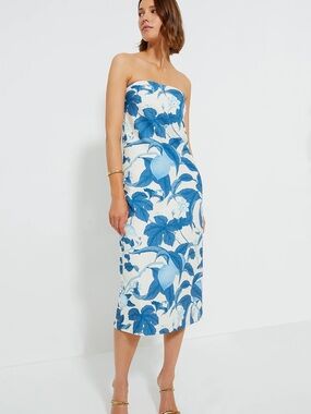 Tuckernuck Strapless Blue Floral Midi Dress